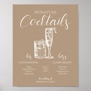 Affiche Enseigne de cocktails signature pour mariage neutr