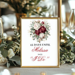 Affiche Enseigne de compte à rebours Burgundy Blush Romant