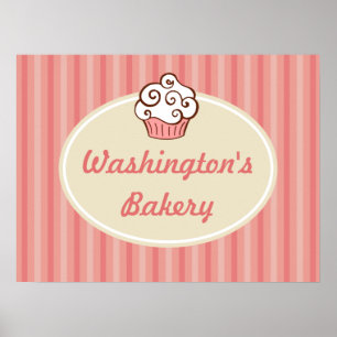 Affiche Enseigne de cupcake de boulangerie rose