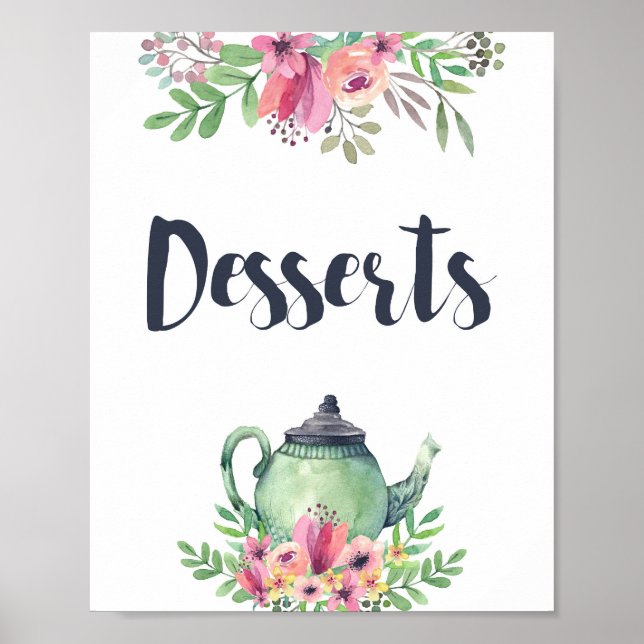 Affiche Enseigne de desserts de thé à l'aquarelle (Devant)