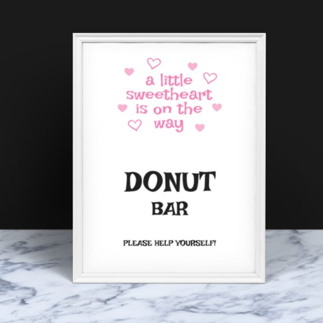 Affiche Enseigne de douche pour bar à beignets coeurs rose (Créateur téléchargé)