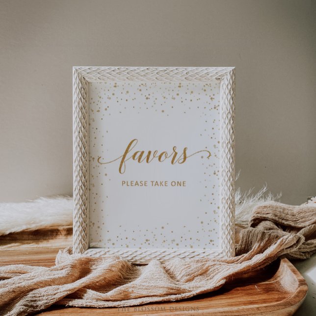 Affiche Enseigne de Faveurs d'Anniversaire Confettis Dorés (Anniversary Favors Sign)