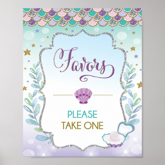 Affiche Enseigne de Faveurs de Sirène Anniversaire Bébé Ma (Devant)