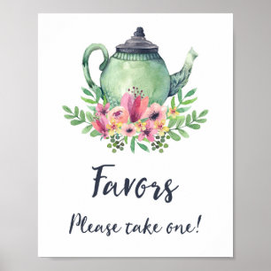 Affiche Enseigne de faveurs de théière à l'aquarelle