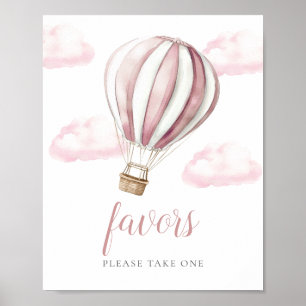 Affiche Enseigne de Favors de Baby Shower Montgolfière Ros