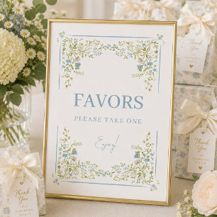 Affiche Enseigne de Favors de Mariage Floral Botanique Vin