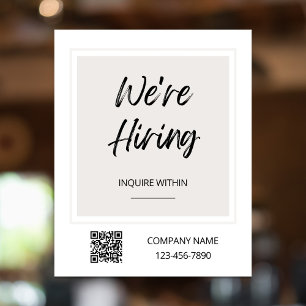 Affiche Enseigne de fenêtre 'Nous recrutons maintenant', a