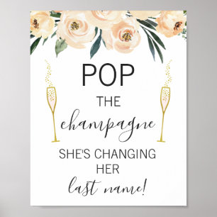 Affiche Enseigne de Fête de Mariage Florale Crème Verres