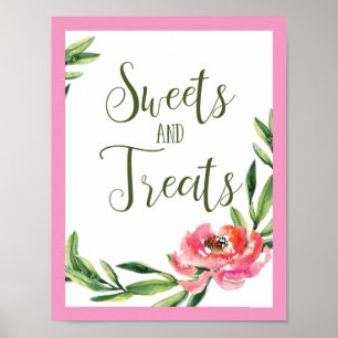 Affiche Enseigne de friandises florales à l'aquarelle rose