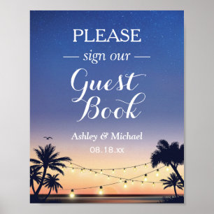 Affiche Enseigne de guirlande lumineuse de plage de Palm B
