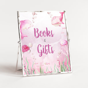 Affiche Enseigne de livres et cadeaux de douche rose sous