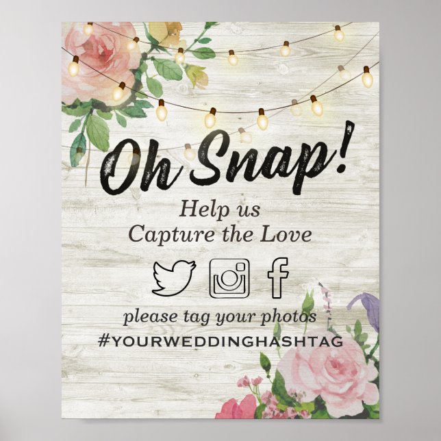 Affiche Enseigne de mariage à cordon lumineux floral en bo (Devant)