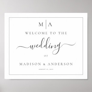 Affiche Enseigne de mariage à monogramme calligraphié hori