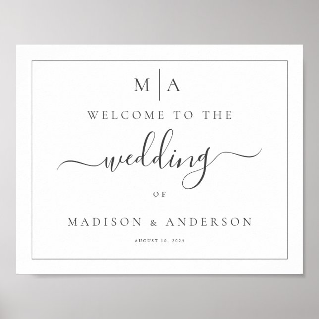 Affiche Enseigne de mariage à monogramme calligraphié hori (Devant)