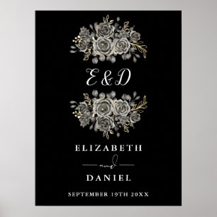Affiche Enseigne de mariage à monogramme floral gothique c