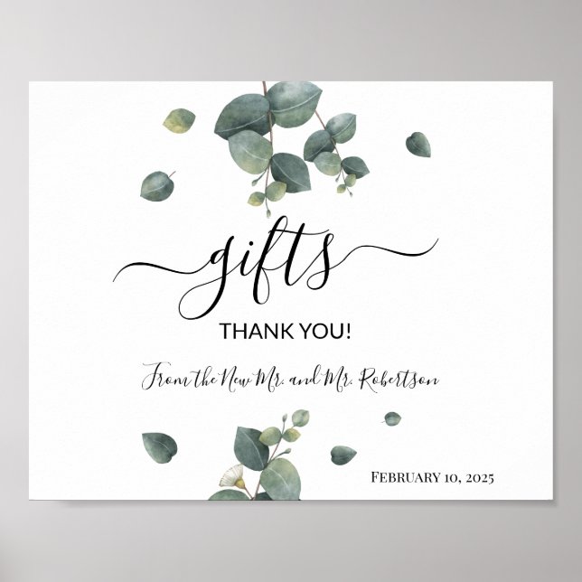 Affiche Enseigne de mariage avec verdure d'eucalyptus pour (Devant)
