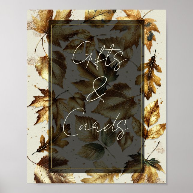 Affiche Enseigne de mariage beige noir amande feuilles d'o (Devant)