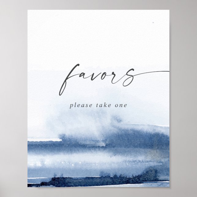 Affiche Enseigne de mariage bleu à l'aquarelle moderne | C (Devant)