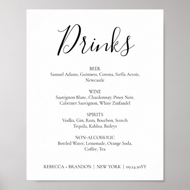 Affiche Enseigne de mariage Boissons Calligraphie Simple R (Devant)