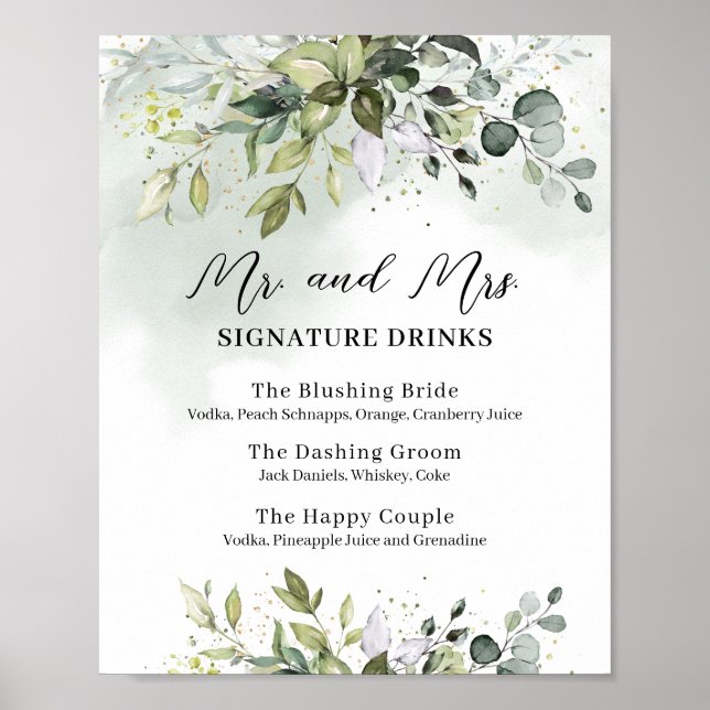 Affiche Enseigne de mariage boissons signature monsieur et (Devant)