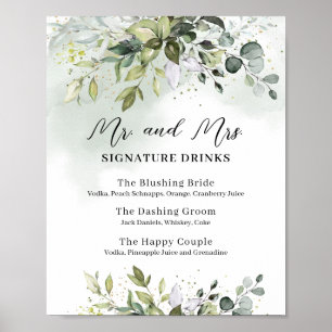 Affiche Enseigne de mariage boissons signatures mr et mrs 