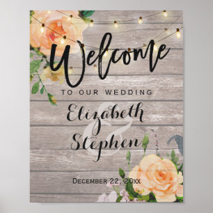 Affiche Enseigne de mariage de bienvenue avec guirlande lu