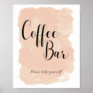 Affiche Enseigne de mariage du bar à café aquarelle pêche
