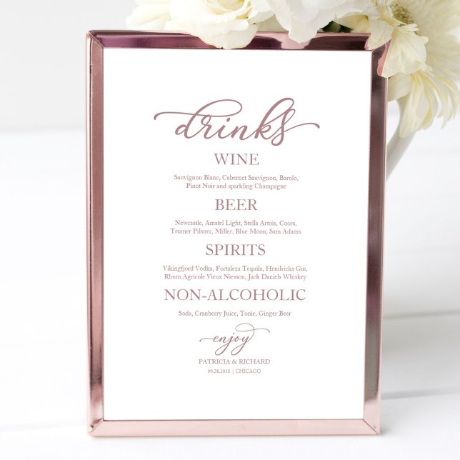 Affiche Enseigne de mariage écriture rose gold Bar Boisson (Créateur téléchargé)
