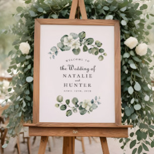 Affiche Enseigne de mariage en verdure à arc de feuille d'