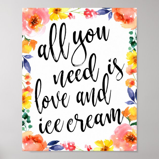 Affiche Enseigne de mariage floral 8x10 Ice Cream Sation (Devant)
