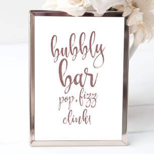 Affiche Enseigne de mariage pailletée Rose Gold Bubbly Bar