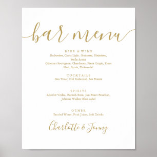 Affiche Enseigne de menu de bar à écriture dorée