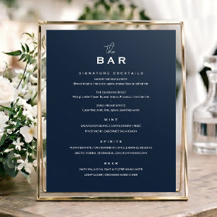 Affiche Enseigne de menu de bar de mariage classique chic