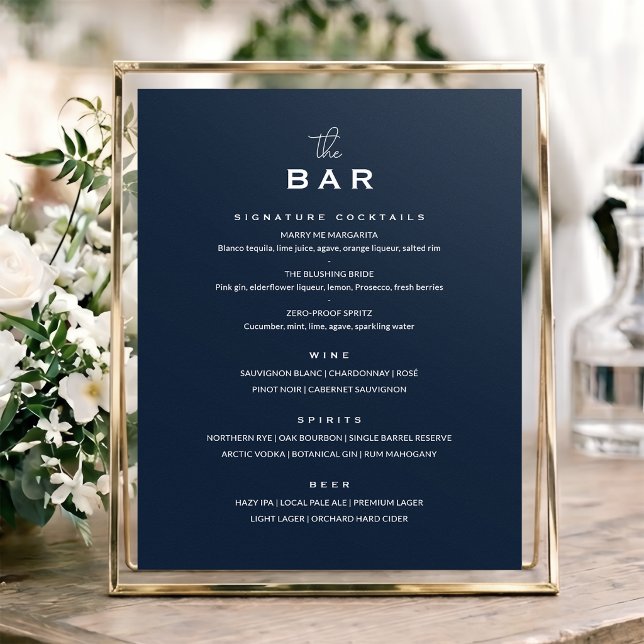 Affiche Enseigne de menu de bar de mariage classique chic  (Créateur téléchargé)