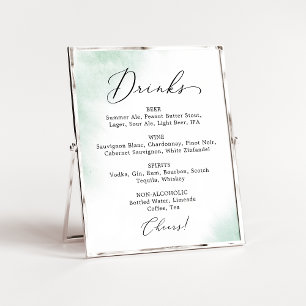 Affiche Enseigne de menu de boissons de mariage vert Lav