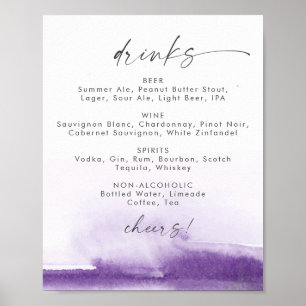 Affiche Enseigne de menu de boissons de mariage violet aqu