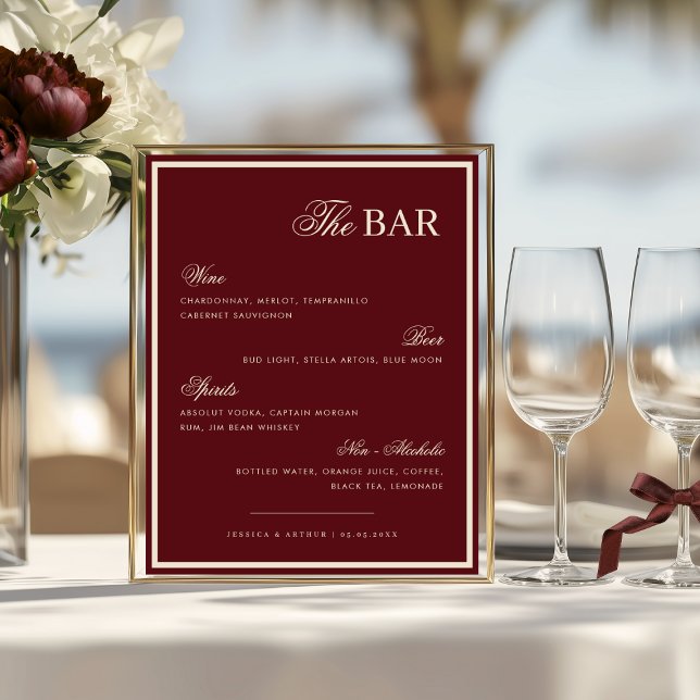 Affiche Enseigne de menu de boissons de The Wedding Bar en (Créateur téléchargé)