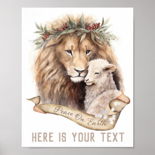 Affiche enseigne de Noël Lion et Agneau