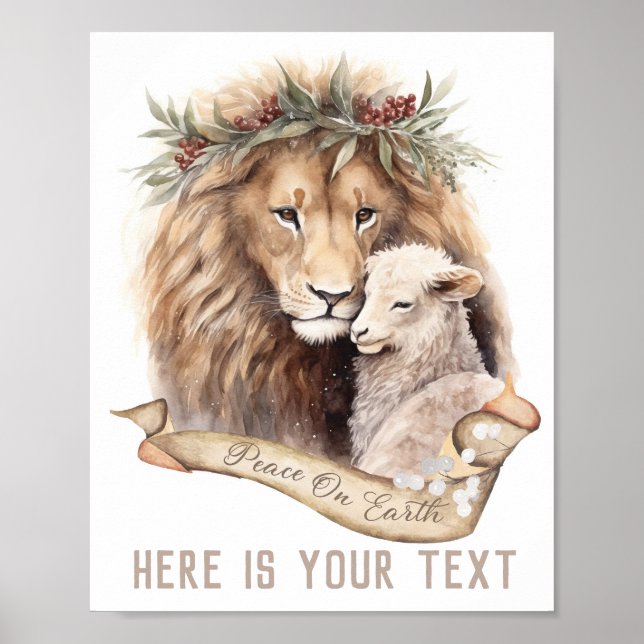 Affiche enseigne de Noël Lion et Agneau (Devant)
