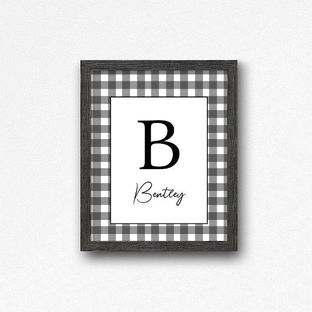 Affiche Enseigne de nom à carreaux Gingham noir et blanc d (Créateur téléchargé)