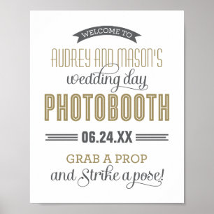 Affiche Enseigne de Photobooth de Mariage sur Mesure en Or