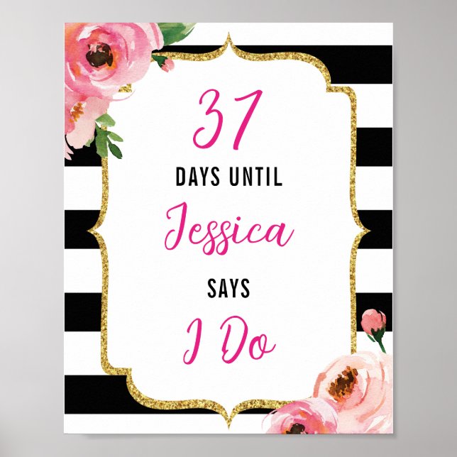 Affiche Enseigne de Réception de Mariage Florale Jours jus (Devant)