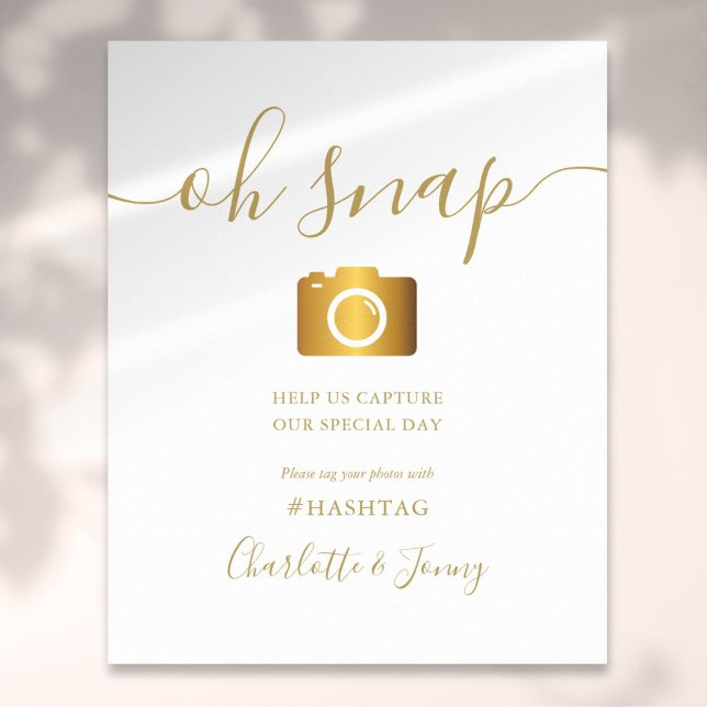 Affiche Enseigne de signature script or Oh Snap (Gold Signature Script Wedding Oh Snap Sign)