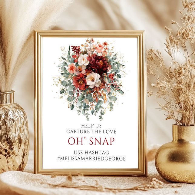 Affiche Enseigne de table Bohème Bourguignon Fleurs d'auto (Boho Burgundy Fall Floral Oh Snap Tabletop Sign

)