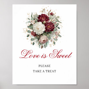 Affiche Enseigne de table Boho Blush Burgundy Love is Swee