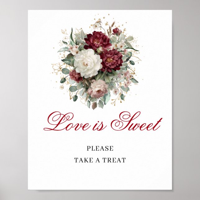 Affiche Enseigne de table Boho Blush Burgundy Love is Swee (Devant)