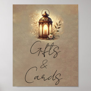 Affiche Enseigne de table Cartes et Cadeaux Lanterne Bronz