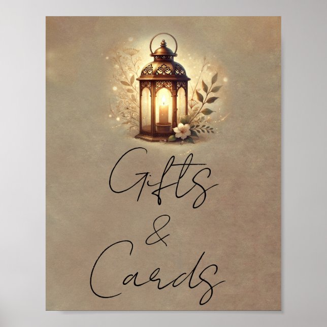 Affiche Enseigne de table Cartes et Cadeaux Lanterne Bronz (Devant)