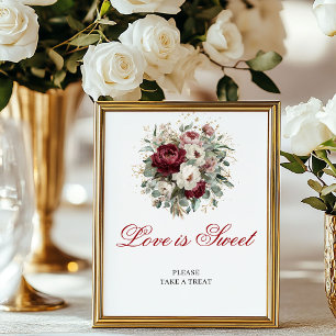 Affiche Enseigne de table Romantique Burgundy Love is Swee