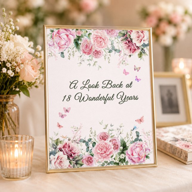 Affiche Enseigne de table souvenir Papillon Rose (A Look Back at 18 Wonderful Years in Bloom)